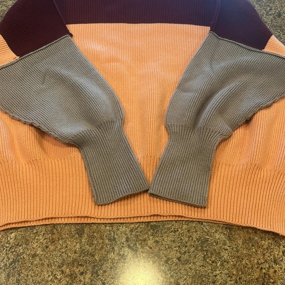 Free People Easy Street Sweater Size XS Color Block Pullover Ribbed Knit Relaxed